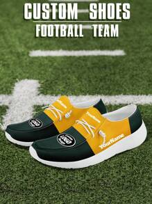 Men's Custom Logo Custom Name Loafers, Green Bay Football Designed Lightweight Comfortable London Sole Canvas Shoes For Spring, Summer, Autumn And Winter, Slouchy Loafers, Personalized Fun Unique Gift For Mom/Dad/Her/Him/Girlfriend/Boyfriend/Wife/Husband/Friend