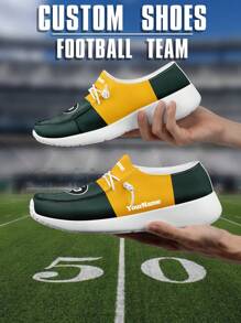 Men's Custom Logo Custom Name Loafers, Green Bay Football Designed Lightweight Comfortable London Sole Canvas Shoes For Spring, Summer, Autumn And Winter, Slouchy Loafers, Personalized Fun Unique Gift For Mom/Dad/Her/Him/Girlfriend/Boyfriend/Wife/Husband/Friend