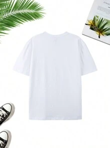 (220g Pure Cotton T-Shirt) Cool Fashion Big Head Cartoon Pattern Printed Men's Summer Round Neck Thick Short Sleeved T-Shirt Casual Pure Cotton - trắng - Xem 2