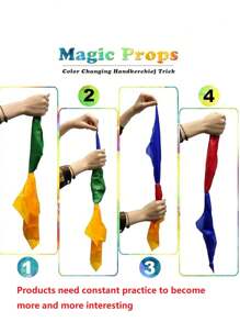 1 Set Of 4-Color Magic Silks, Instant Transformation Stage Prop, Illusion Accessory Comedy Magic Tool, Random Color Variation - Multicolor - View 4