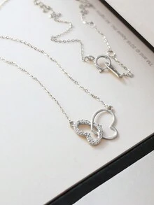 GAGAFEEL 1 chiếc Sterling S925 Bạc Cổ Điển Đơn Giản Thời Trang Dễ Thương Trái Tim Đôi Zirconia Mặt Dây Chuyền Vòng Cổ Vàng Chuỗi Cho Phụ Nữ Bạn Gái Cặp Đôi Tiệc Bạn Bè Trang Sức Quà Tặng Valentine - Bạc - Xem 5