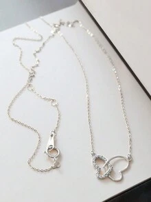 GAGAFEEL 1 chiếc Sterling S925 Bạc Cổ Điển Đơn Giản Thời Trang Dễ Thương Trái Tim Đôi Zirconia Mặt Dây Chuyền Vòng Cổ Vàng Chuỗi Cho Phụ Nữ Bạn Gái Cặp Đôi Tiệc Bạn Bè Trang Sức Quà Tặng Valentine - Bạc - Xem 4