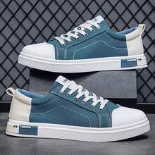 男士帆布鞋，休闲滑板运动鞋秋季时尚生活方式运动工作鞋，防滑 - 藍色 - 查看 2