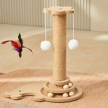 猫抓柱、宠物猫玩具、猫树、耐用的剑麻覆盖猫抓板、简易猫抓柱、猫玩具、逗猫棒、猫攀爬架和活动柱 - 摩卡棕 - 查看 4