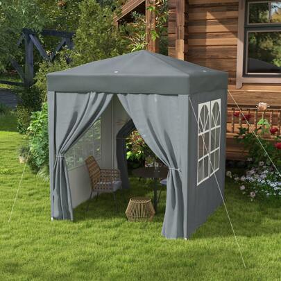  Outsunny 2 X 2 M Garden Pop Up Gazebo, Wedding Party Tent Marquee, Water Resistant Awning Canopy With Sidewalls, Windows, Carry Bag, Grey