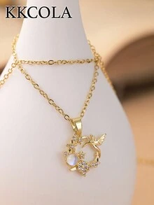 KKCOLA 1 chiếc vòng cổ Zirconia thời trang thanh lịch với thiết kế cánh chim, phụ kiện trang sức quà tặng cho tiệc tùng, lễ hội, trang phục hàng ngày - Vàng - Xem 8