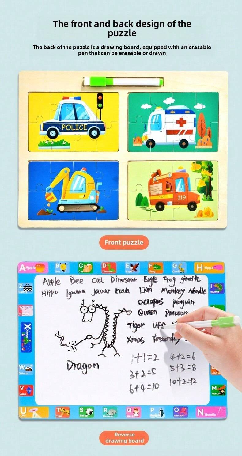 5In1 Wooden Drawing Board Jigsaw Puzzles Children's Enlightenment