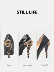 1 双金色金属高跟鞋，配红眼水晶蛇形鞋跟，时尚圆头高跟鞋装饰 DIY 配件 - 金色 - 查看 5