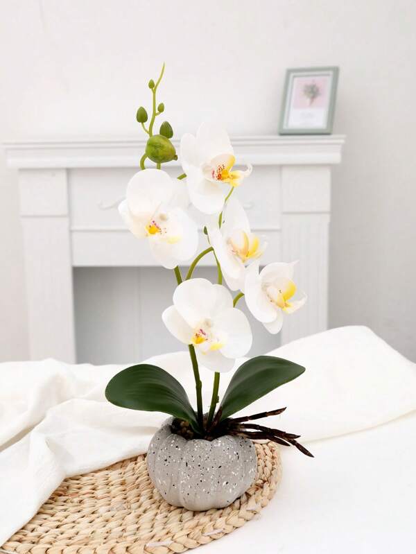 1 pieza Orquídea artificial con mariposa en maceta, planta de flores de simulación para decoración de sala de estar, mesa, pasillo, regalo del Día de San Valentín