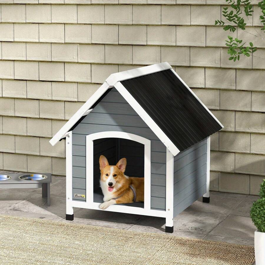 Dog Kennel Outdoor Wooden Dog House With Removable Floor, Elevated Pet