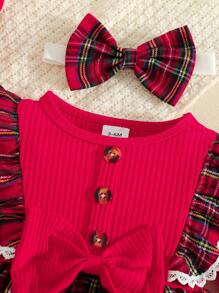 2pcs Baby Girl Fashion Ribbed Dress Set - Red - View 3
