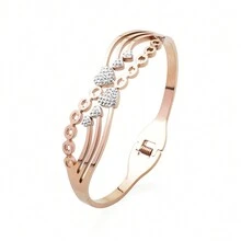 1 chiếc vòng tay rỗng bằng thép titan mạ vàng hồng 18K hình trái tim đính đá Rhinestone, vòng tay hình bầu dục đẹp thời trang, món quà tuyệt vời nhất cho bạn gái/em gái, sinh nhật/giáng sinh - Món quà ngày lễ đẹp nhất - Xem 9