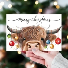 Biglietto di Buon Natale con busta - 1 pezzo, biglietto di auguri in carta premium per chiunque, design festivo con mucca e ornamenti, messaggi personalizzati per amici e famiglia, carte universali per la celebrazione del Natale - Multicolore - Visualizzare 3