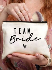 新娘印花拉链化妆包、单身派对婚礼旅行洗漱用品收纳包、便携式化妆包、多功能包、旅行化妆包、字母图案拉链收纳包、拉链手提包、时尚多功能化妆包、妈妈化妆包、情人节礼物、女士有趣字母图案印花礼物、女士化妆包、可爱生日友谊礼物、送给最好朋友的礼物、新娘纪念品化妆包化妆收纳盒化妆收纳 - 白色 - 查看 5