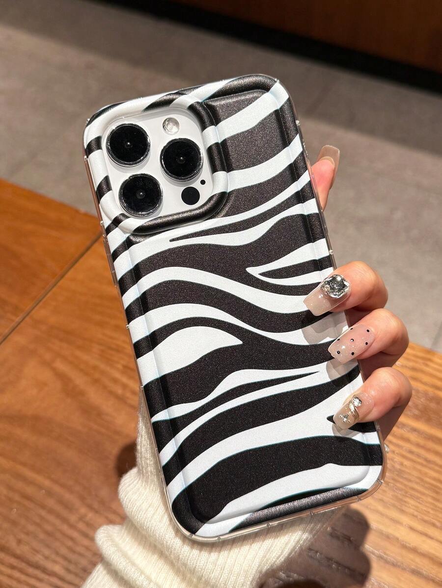 Funda de teléfono con diseño de estampado de cebra recubierta de piel sintética, compatible con Apple - Multicolor - Ver 1