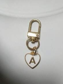 Breloc cu pandantiv inimă cu litere, pandantiv pentru geantă cu litere inițiale A-Z, breloc din aliaj cu farmec de modă, cu carabină, suport pentru chei inițiale personalizate pentru rucsac, portofel, husă pentru căști, pentru prieteni, familie și cupluri, cadou ideal