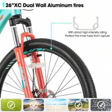 HILAND 26 Inch Mountain Bike For Women, 21 Speed With Lock-Out Suspension Fork, Dual Disc Brakes, Aluminum Frame MTB, Adult Ladies Womens Bike Mens Bicycle - màu xanh lá - Xem 3