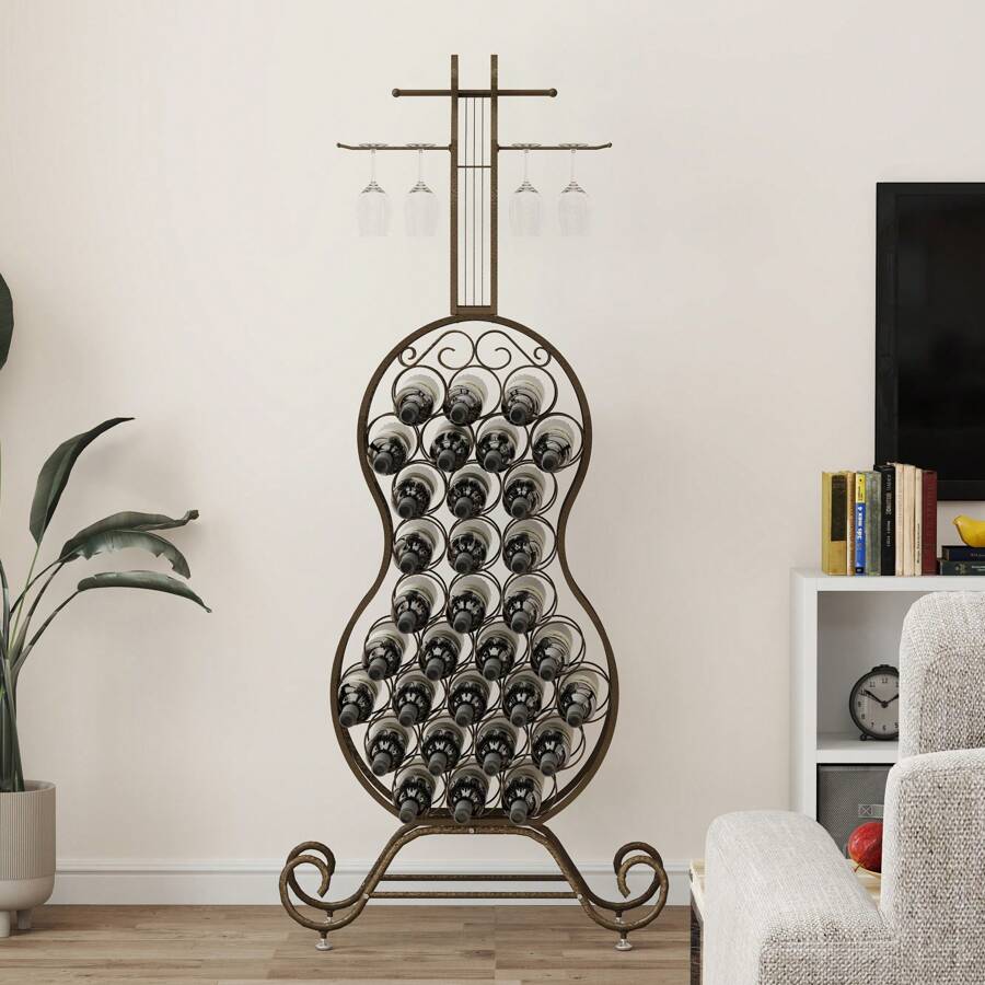 Elegant CelloShaped Freestanding Wine Rack With Bottle Storage, Ideal