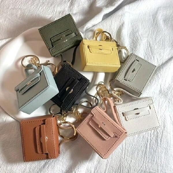 1pc Mini Handbag Coin Purse Keychain Cute PU Earbud Earphone Holder Key Chain Ring Bag Backpack Charm Women Daily Uses Gift