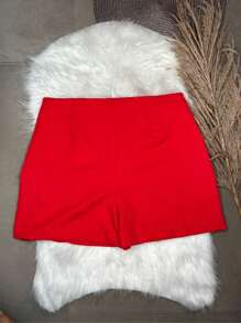 TAILORED SKIRT SHORTS WITH SLIT FASHION BLOGGER SUMMER 2024 - 紅色 - 查看 2