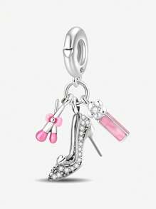 1 PC 925 Sterling Silver Pink Delicate Objects Beads Pendant Charm Pendant Ball Suitable For Bracelets DIY Women's Jewelry