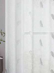 1pc White Feather Curtain With Top Ring Design, Semi-Transparent Sheer Curtain With Feather Embroidery Punch-Hole, Suitable For Bedroom, Living Room/Balcony, Countryside, Ranch Gifts Birthday Graduation