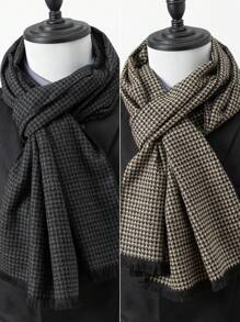1 件男士围巾新款经典千鸟格图案百搭大衣，温暖时尚的围巾配饰 - 彩色 - 查看 1