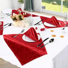 6 Pack Damask Cloth Napkins 17 X 17 Inch, Jacquard Table Cloth Napkins Set Of 6 Square Satin Napkins Fabric Dinner Napkins For Wedding Party Banquet, Hot Pink - Burgundy - View 6