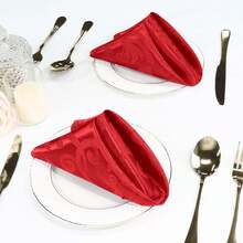 6 Pack Damask Cloth Napkins 17 X 17 Inch, Jacquard Table Cloth Napkins Set Of 6 Square Satin Napkins Fabric Dinner Napkins For Wedding Party Banquet, Hot Pink - Burgundy - View 8