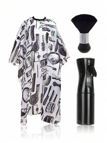 WANMEI 1/2/3 件装专业美发披肩、带颈部除尘刷的美发披肩、美发围裙、染发披肩、清洁刷、沙龙喷雾瓶、造型喷雾瓶、酒精喷雾瓶、高压喷雾瓶、美发工具 - 白色 - 查看 2