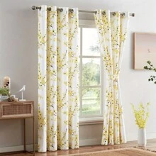 4Pcs Floral Curtains For Living Room Farmhouse Country Multi Color Flower Print White Decorative Grommet Drapes For Bedroom, 52x84 Inch - Màu vàng - Xem 4