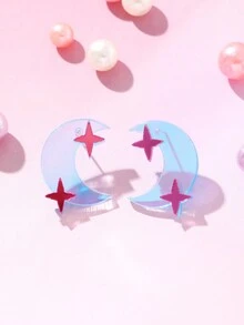 1 Cặp Hoa tai hình mặt trăng và ngôi sao laser thời trang đa năng, Hoa tai nhựa dễ thương cho phụ nữ, Thích hợp để đeo hàng ngày và hẹn hò, Quà tặng tuyệt vời cho ngày lễ tình nhân - Nhiều màu - Xem 2