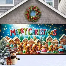 充满活力的圣诞车库横幅 - 耐用的聚酯纤维节日入口装饰,带有卡通村庄和雪景,非常适合室内和室外家庭壁画装饰用品,节日新年庆祝活动,易于悬挂,耐候,1 件装 - 1個 - 查看 6