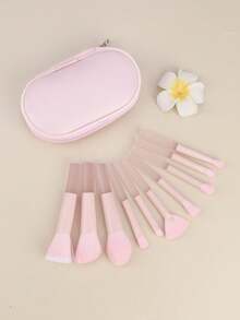 10pcs Makeup Brush Set With Pouch, Foundation Brush, Eyeshadow Brush, Highlighter Brush, Powder Brush, Blush Brush, Multi-Functional Makeup Brushes - Pink - View 7