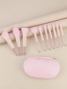 10pcs Makeup Brush Set With Pouch, Foundation Brush, Eyeshadow Brush, Highlighter Brush, Powder Brush, Blush Brush, Multi-Functional Makeup Brushes - Pink - View 6