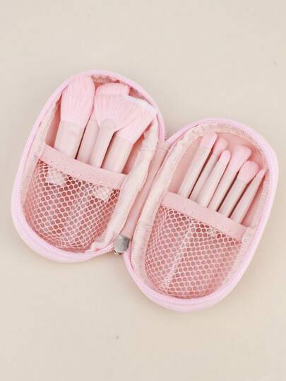 10支装化妆刷套装，含收纳袋，包括粉底刷、眼影刷、高光刷、散粉刷、腮红刷，多功能化妆刷