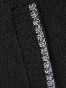 Men's Winter Clothing With Velvet Sweater Cardigan Solid Color Stand Up Collar Knitted Sweater Black Jacket - 黑色 - 查看 3
