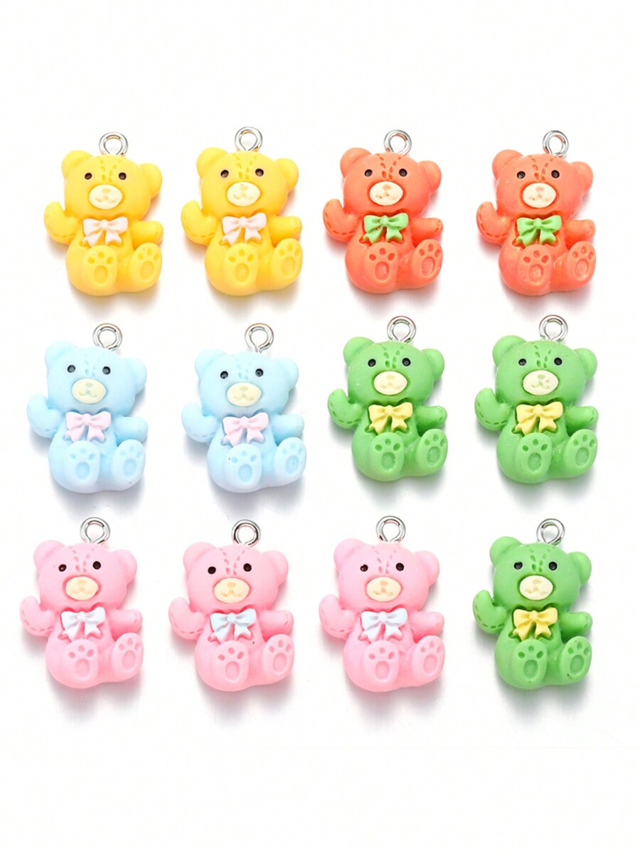 10pcs Cute Plush Bear Resin Pendant, DIY Resin Keychains, Bag Charms