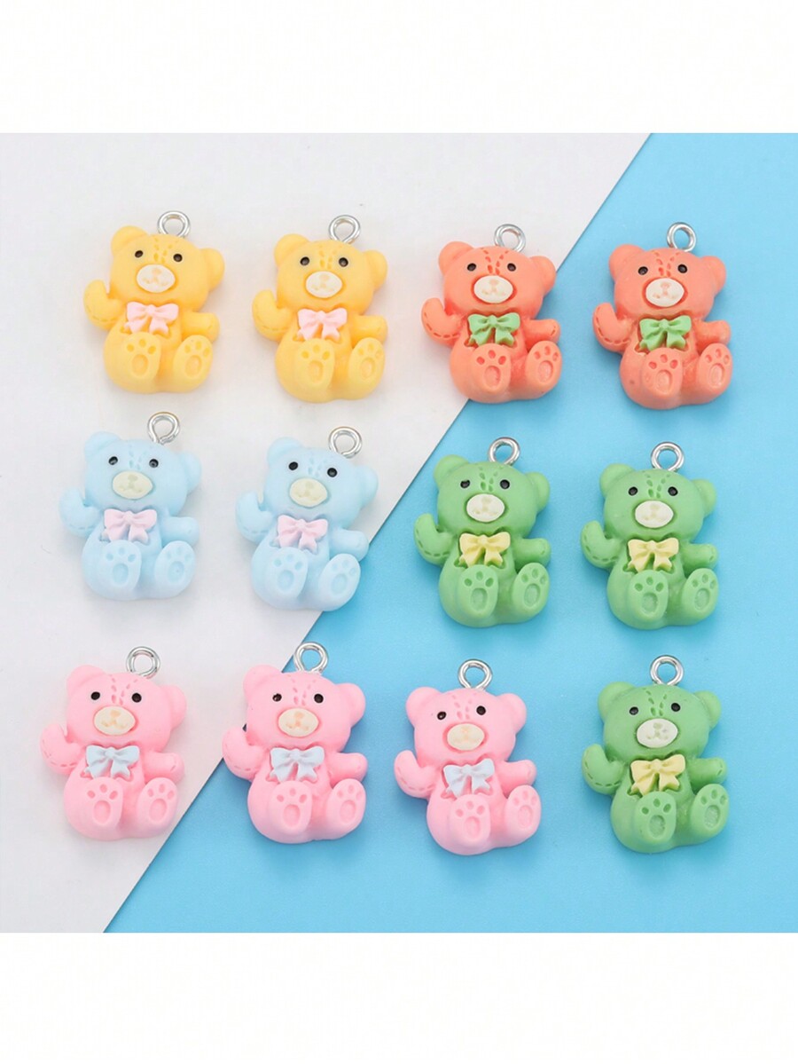 10pcs Cute Plush Bear Resin Pendant, DIY Resin Keychains, Bag Charms