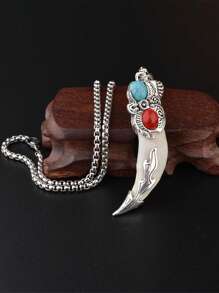 1pc Jewelry Dragon Head Wolf Tooth Pendant, Punk Retro Personalized Tough Urban Hip Hop Stainless Steel Necklace, Party/Birthday Gift - Silver - View 4