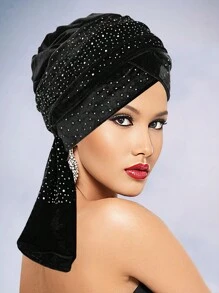 Awegeo 奢华女士非洲风情头巾 – 手工水晶装饰精美头巾，适合特殊场合，也可作睡帽 - A - 查看 10