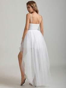 1 Pc High Low Tulle Tutu Skirt For Prom Party Christmas Evening White Black Dark Green Red - Multicolor - View 7