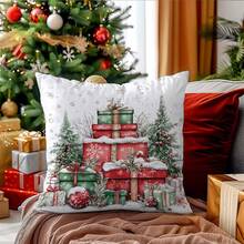 1 vỏ gối họa tiết cây thông Noel và quà tặng Giáng sinh màu nước, in một mặt, vải nhung mềm, 45*45CM/18*18inch, thích hợp cho ghế sofa hiện đại trong phòng khách, trang trí tiệc, quà tặng - Nhiều màu - Xem 5