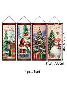 Bộ 4 biểu ngữ trang trí Giáng sinh, làm bằng polyester, bao gồm kẹp hạt dẻ, cây thông Noel, biểu ngữ ông già Noel, thích hợp cho Giáng sinh, mùa đông, ngày lễ, trang trí tiệc Giáng sinh và trang trí nhà cửa, trang trí tường trong nhà và ngoài trời và trang trí nhà cửa, bao gồm cột và dây thừng - Nhiều màu - Xem 11