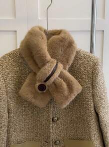 1pc Women's Premium Plush Fluffy Neck Warmer Scarf, Criss Cross Design, Warm For Winter
