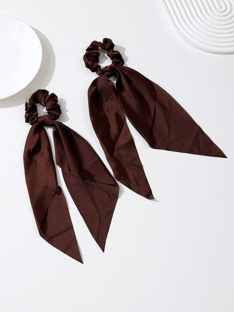 2 dây buộc tóc to màu cà phê mềm mại thanh lịch dành cho nữ, phù hợp với kiểu tóc buộc đuôi ngựa và búi, phong cách Bohemian - Cà phê nâu - Xem 1