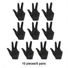 10 Pieces/ 5 Pairs Per Package Black Color One Size Spandex 3 Finger Anti-Slip Breathable Billiard Gloves Pool Cue Gloves For Left/Right Hand Snooker - Multicolor - View 4