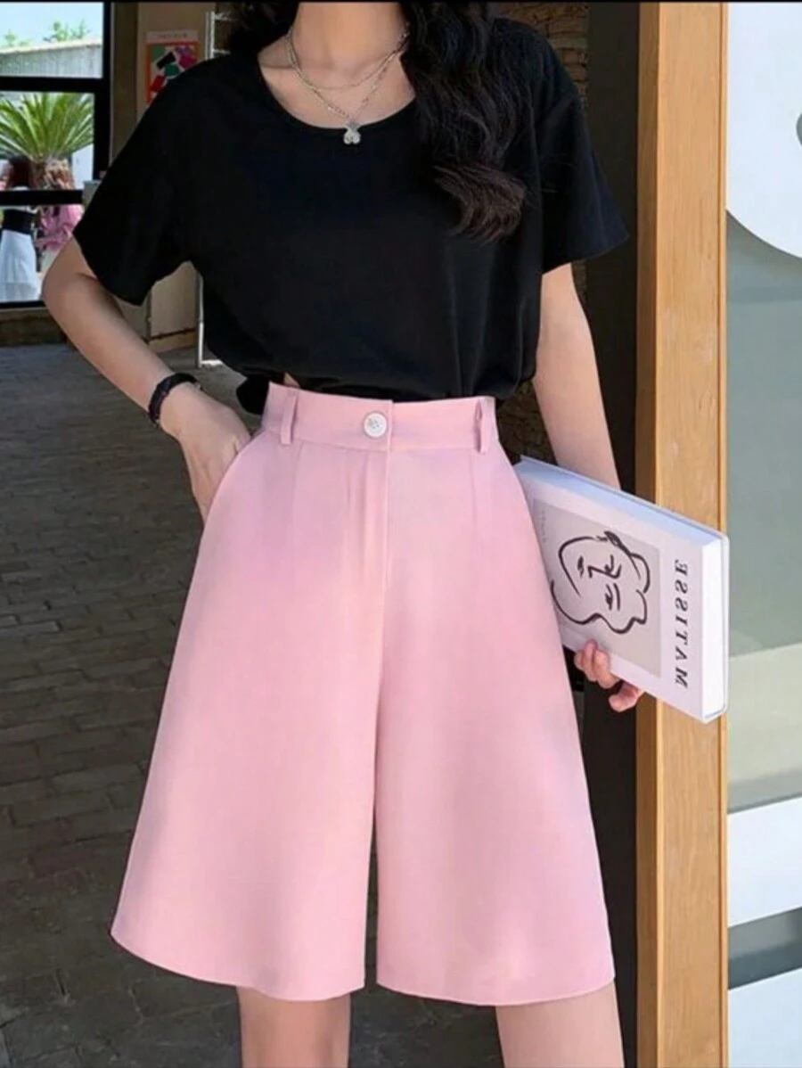 Tailored Bermuda Shorts Without Belt - Gringa Fashion - Baby Pink - View 1