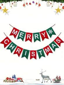 3 套圣诞快乐横幅 - 圣诞派对装饰，圣诞装饰，圣诞无纺布拉旗挂旗商场店铺拉花圣诞派对装饰彩色毡横幅 - 彩色 - 查看 1