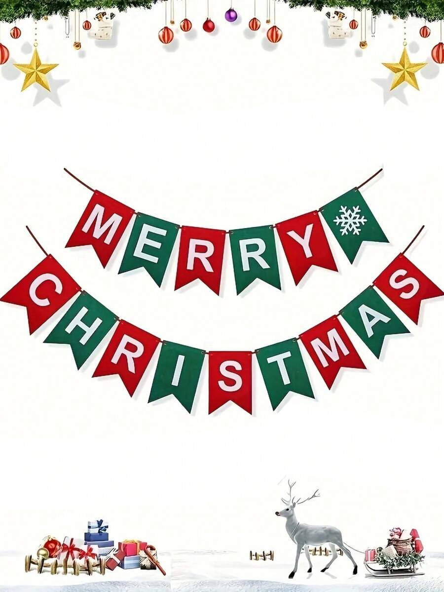 3 套圣诞快乐横幅 - 圣诞派对装饰，圣诞装饰，圣诞无纺布拉旗挂旗商场店铺拉花圣诞派对装饰彩色毡横幅 - 彩色 - 查看 1